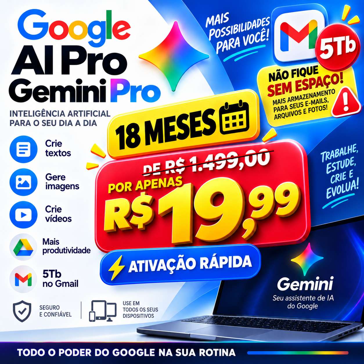 Card de Oferta R$ 19,99 - Gemini Pro 18 Meses