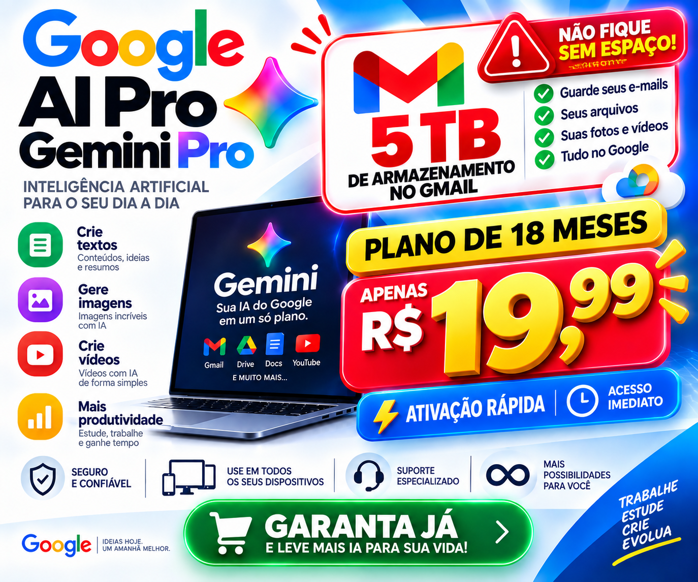 Google 5TB de Armazenamento no Gmail e Drive